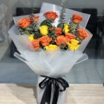 بوكيه جوري اصفر وبرتقالي